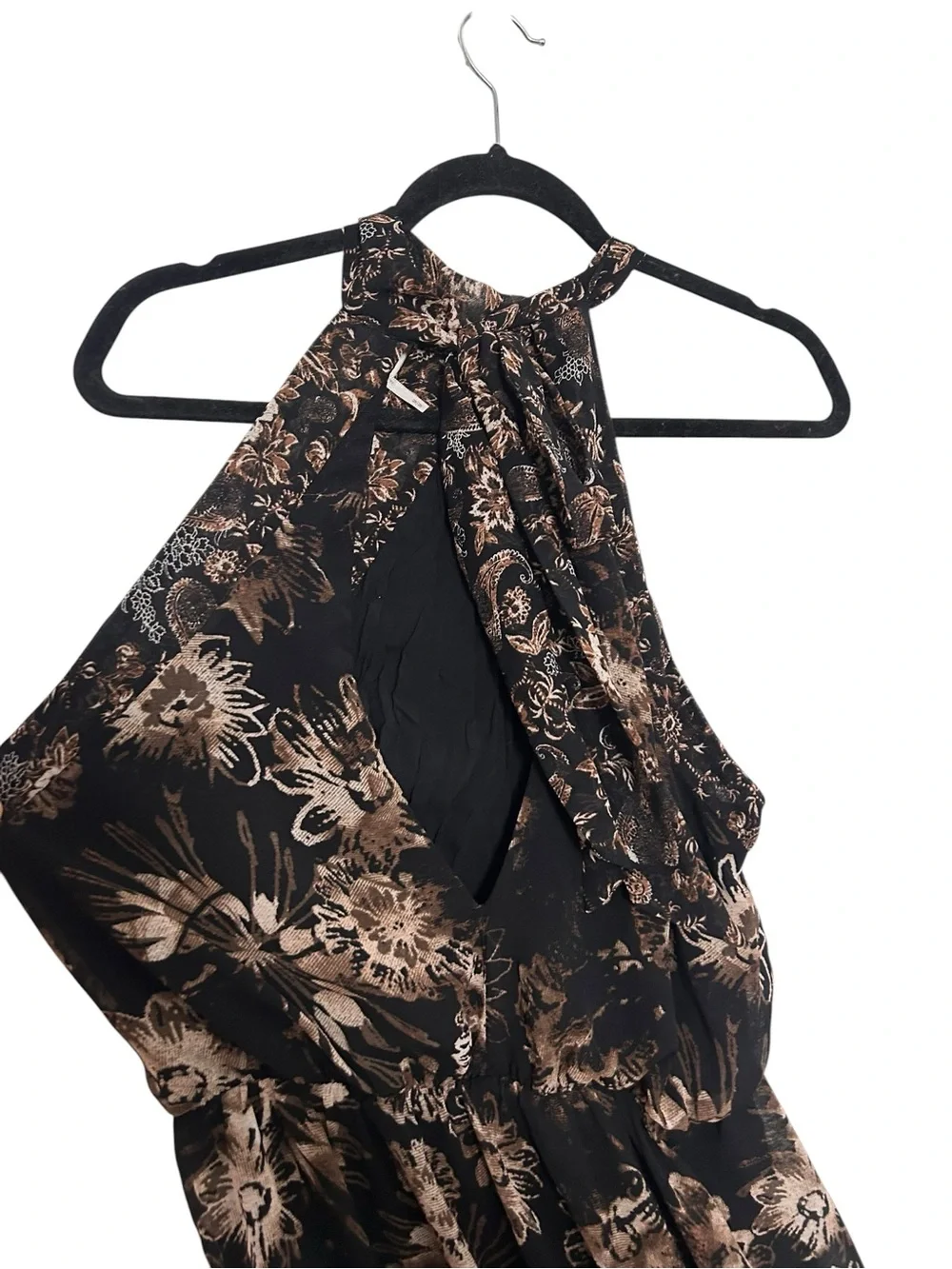 Free People Katerina Mini Dress Black Metallic Floral Halter Open Back Size Medi